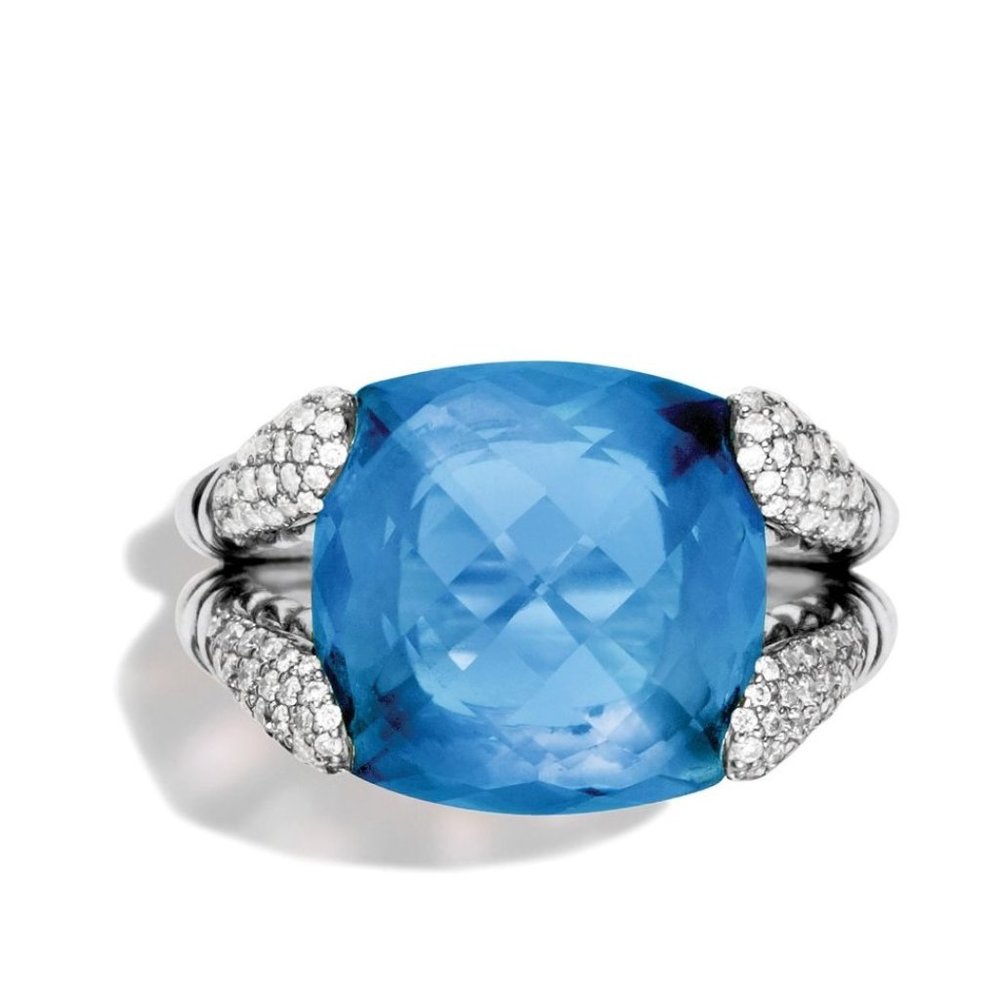 David Yurman Blue Topaz Cocktail Ring - Size 6
